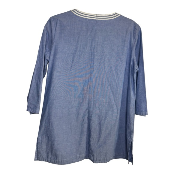 J.McLaughlin Blue Embroidered 3/4 Sleeve 100% Cotton Tunic Top Size Medium - Picture 2 of 6